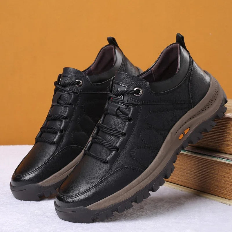 Niki | Hand-Stitched Men's Casual Shoes | Genuine Cowhide Leather | Orthopedic Three-Foot Support Design | Non-Slip Rubber Sole | Water-Repellent & Breathable | Black & Brown