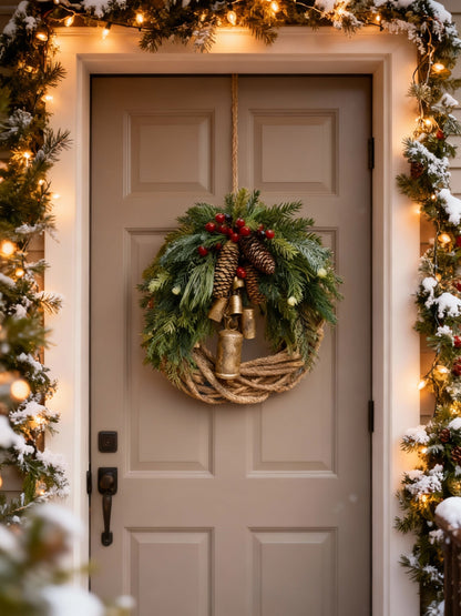 Niki | Handmade Bohemian Winter Wreath | Bells, Pinecones & Berries | 43 cm | Indoor/Outdoor