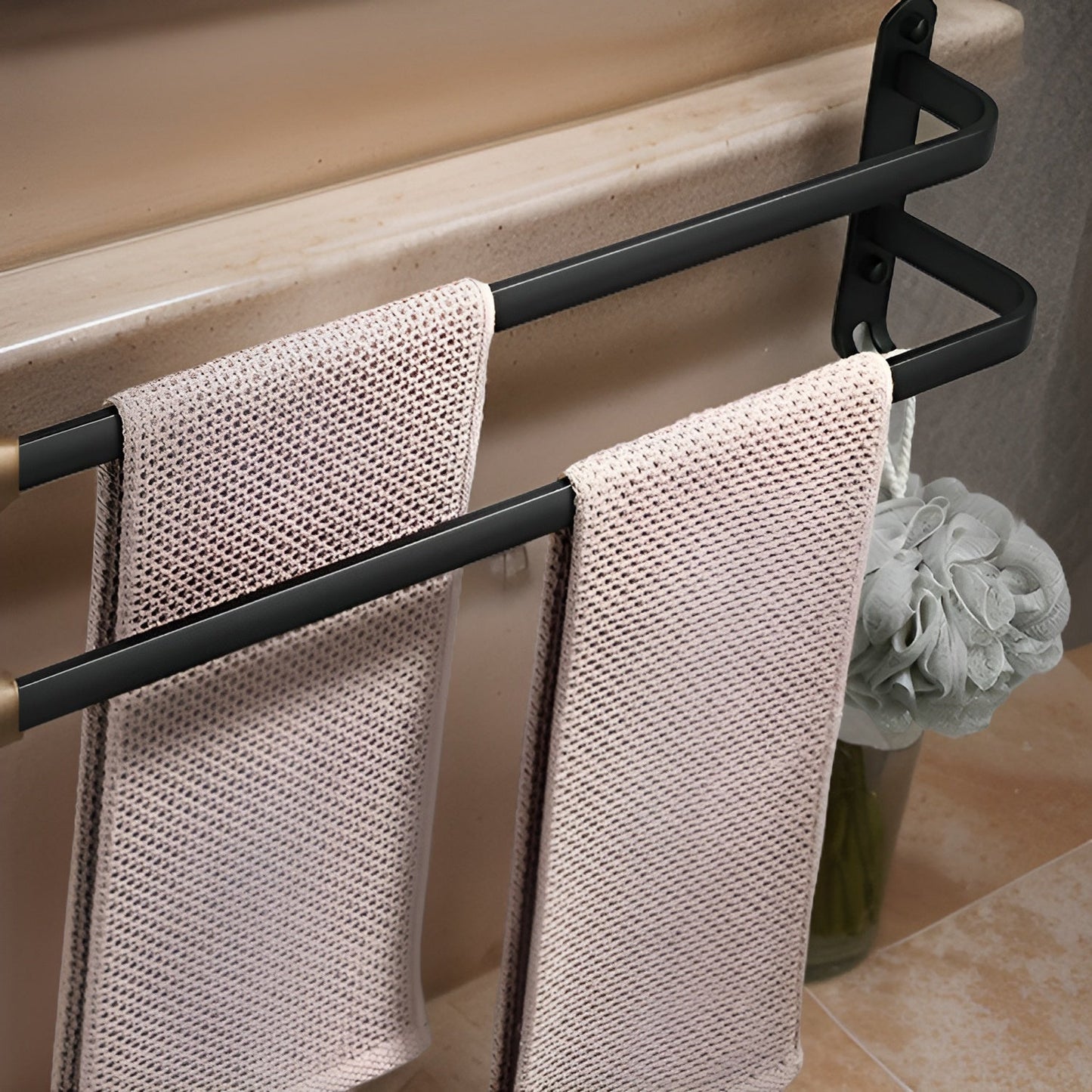 Niki | Aluminum 3-Bar Towel Rack - Black, Drill-Free Wall Mount