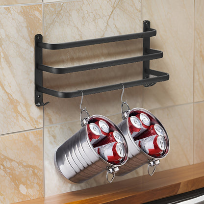 Niki | Aluminum 3-Bar Towel Rack - Black, Drill-Free Wall Mount