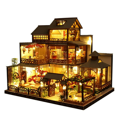 Niki | Large Realistic Wooden Dollhouse with LED Lights | DIY Miniature Playhouse