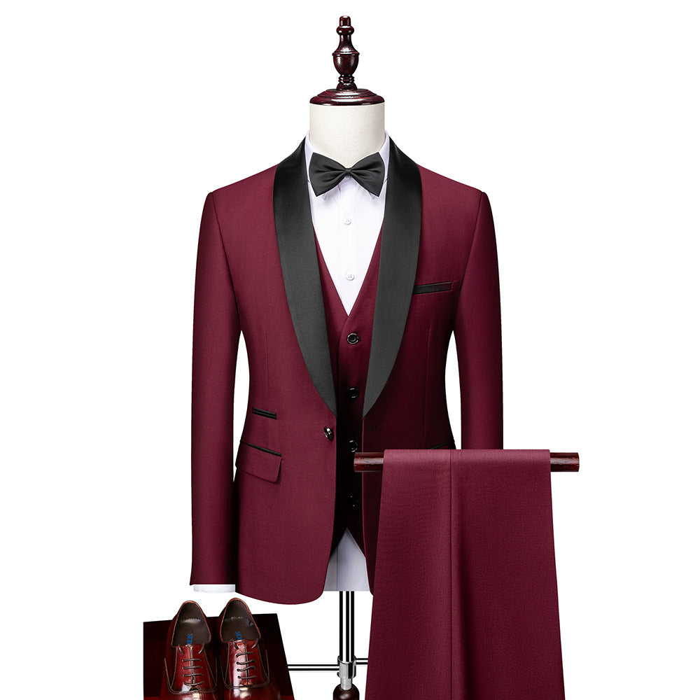 Men's Slim Fit Three-Piece Suit with Shawl Collar