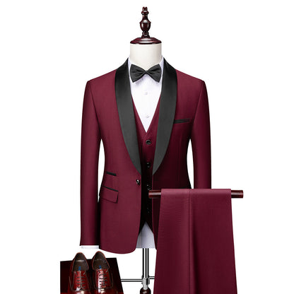 Men's Slim Fit Three-Piece Suit with Shawl Collar