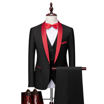 Men's Slim Fit Three-Piece Suit with Shawl Collar