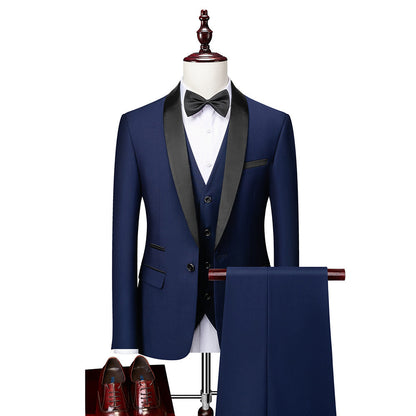 Men's Slim Fit Three-Piece Suit with Shawl Collar