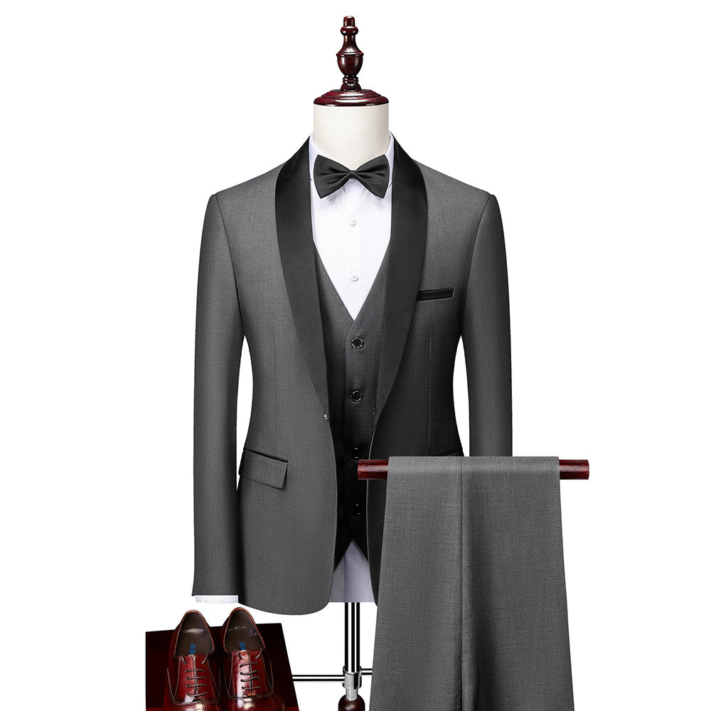 Men's Slim Fit Three-Piece Suit with Shawl Collar
