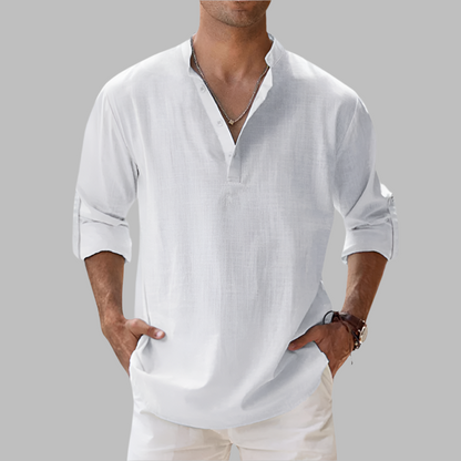 Men's Band Collar Linen Shirt