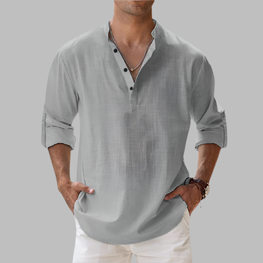 Men's Band Collar Linen Shirt