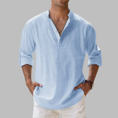 Men's Band Collar Linen Shirt