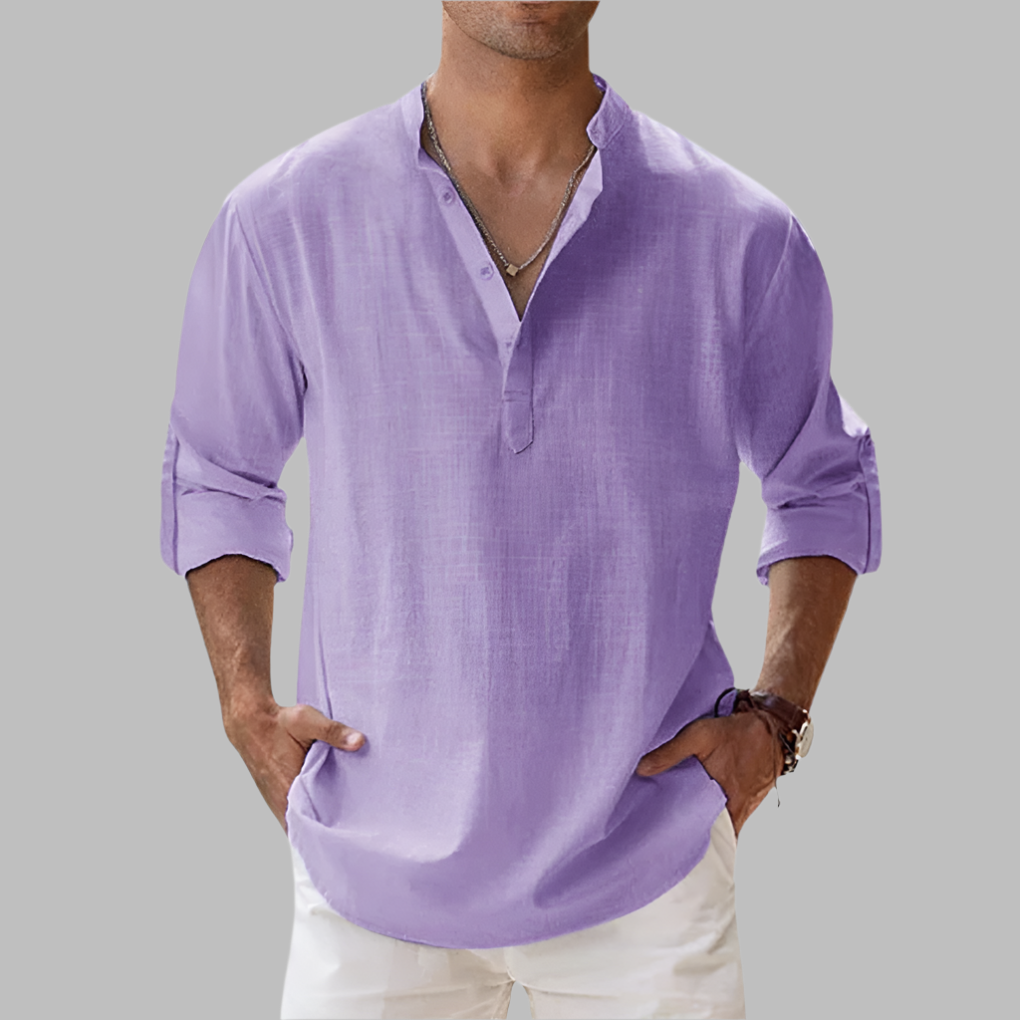 Men's Band Collar Linen Shirt
