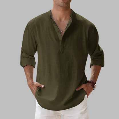 Men's Band Collar Linen Shirt
