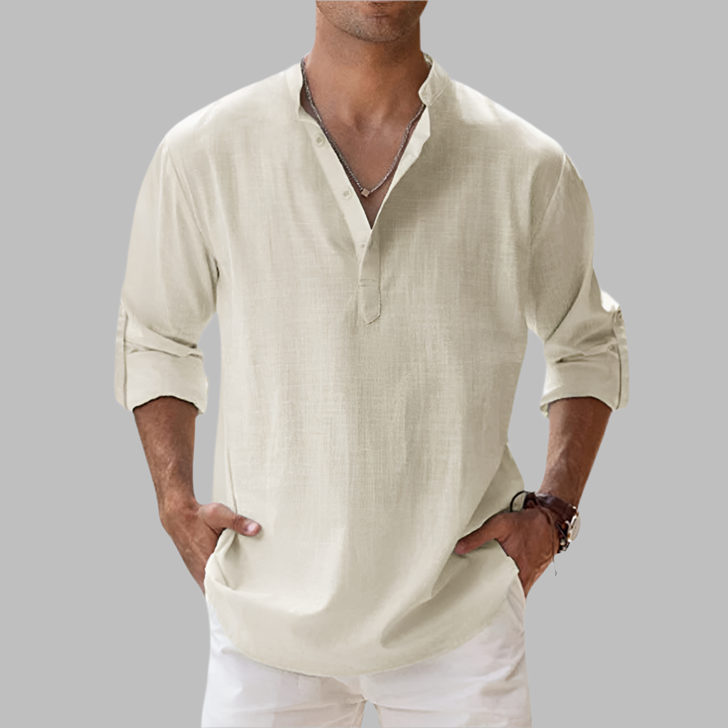 Men's Band Collar Linen Shirt