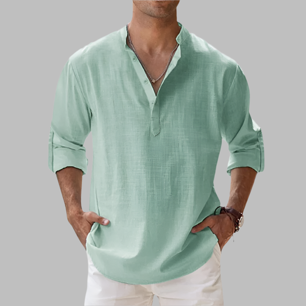Men's Band Collar Linen Shirt