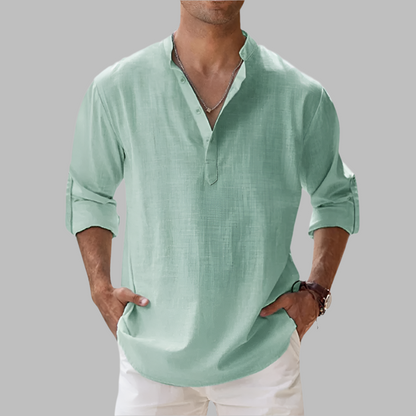 Men's Band Collar Linen Shirt