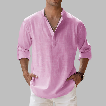 Men's Band Collar Linen Shirt