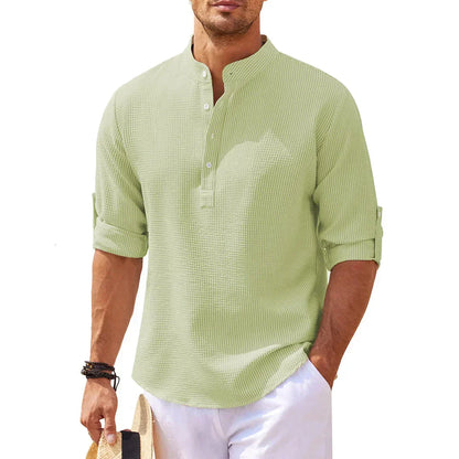 Textured Band Collar Henley Shirt
