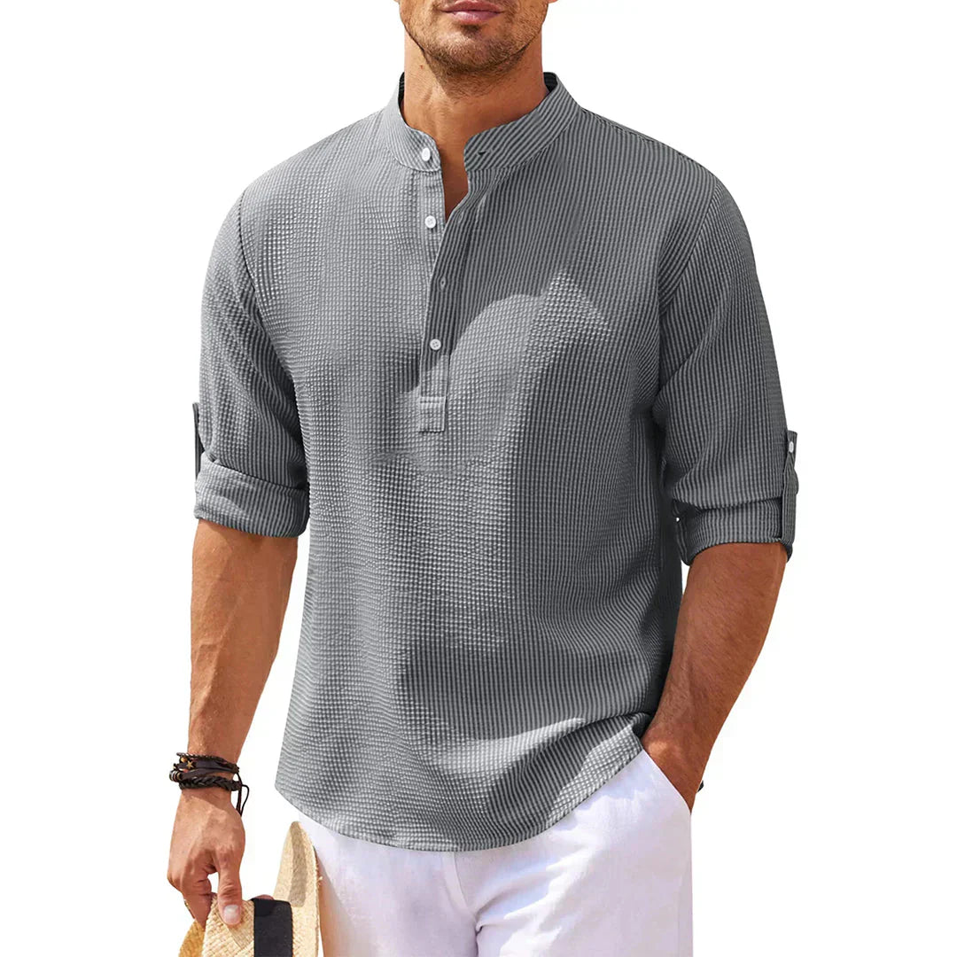 Textured Band Collar Henley Shirt