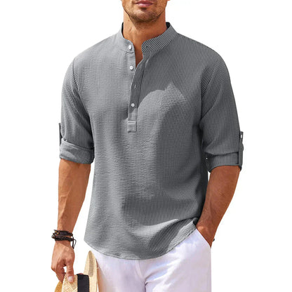 Textured Band Collar Henley Shirt