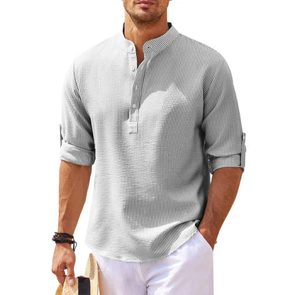 Textured Band Collar Henley Shirt