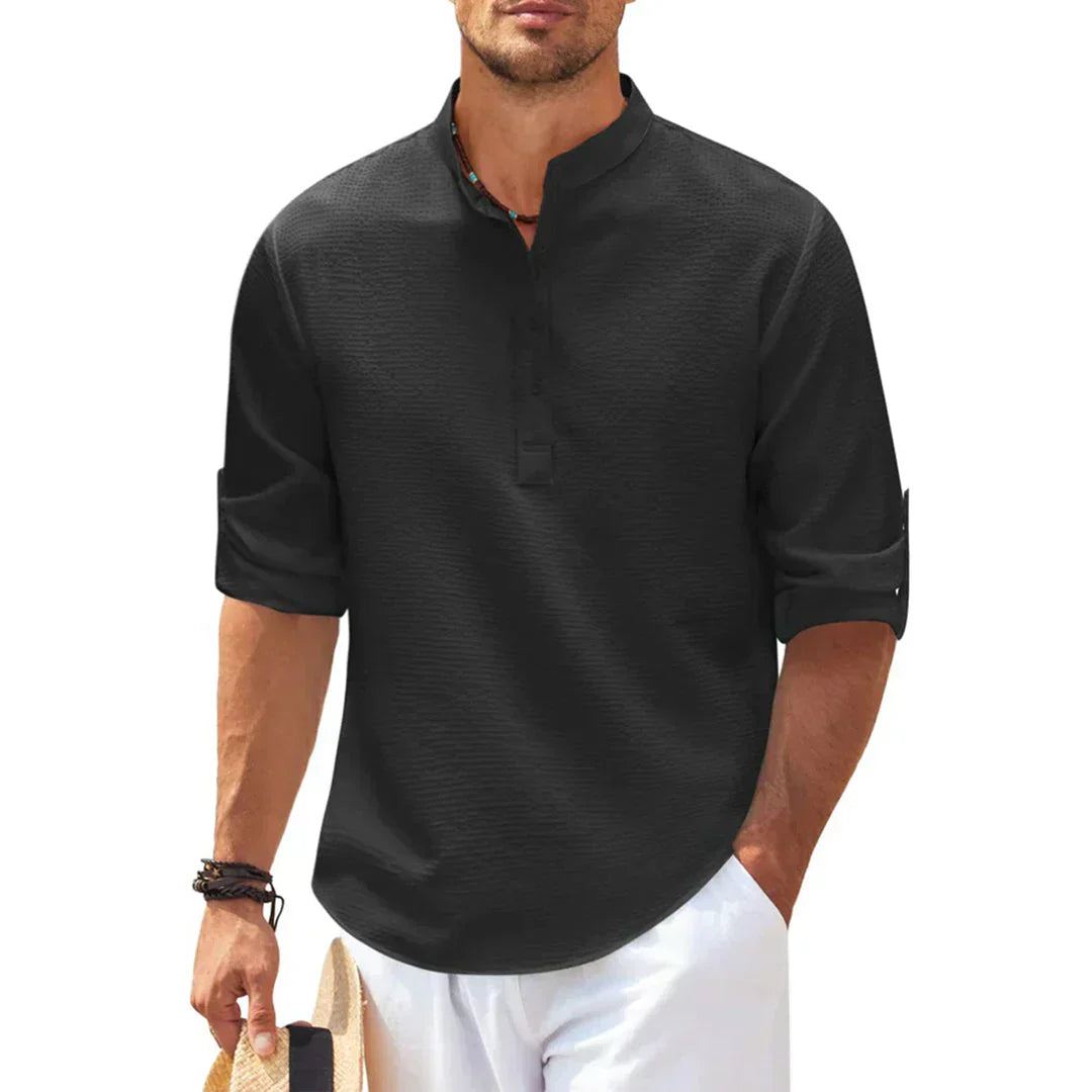 Textured Band Collar Henley Shirt