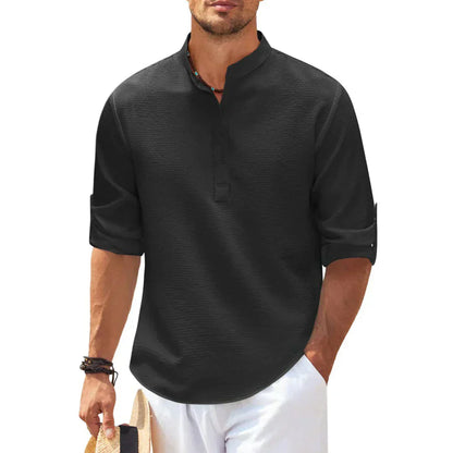 Textured Band Collar Henley Shirt