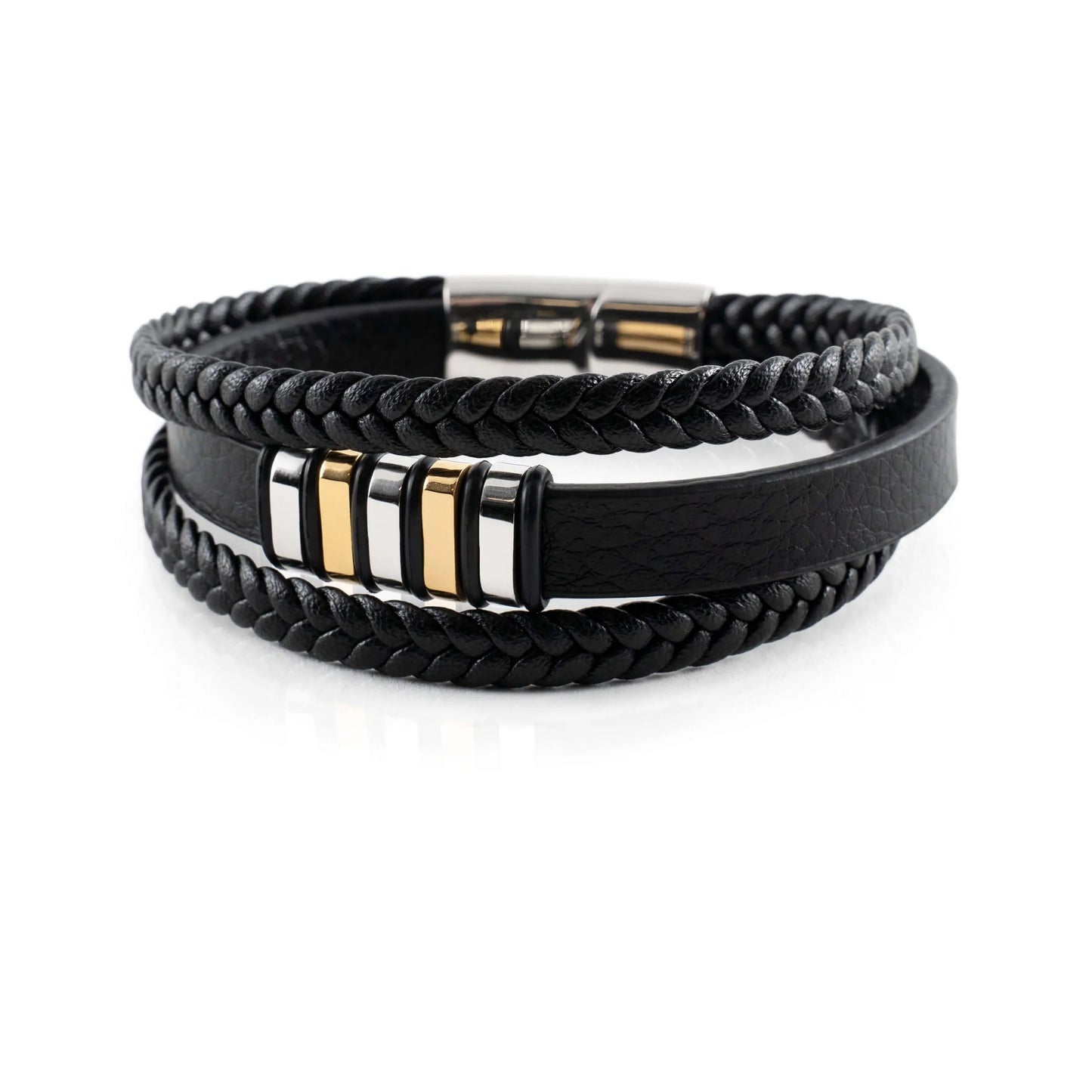 Niki | Men's Braided Leather Bracelet with Metal Accents