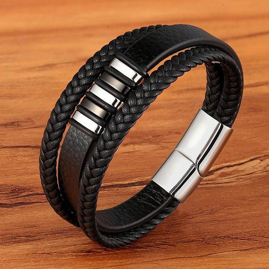 Niki | Men's Braided Leather Bracelet with Metal Accents