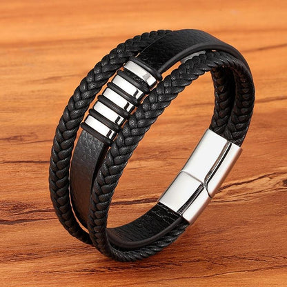 Niki | Men's Braided Leather Bracelet with Metal Accents