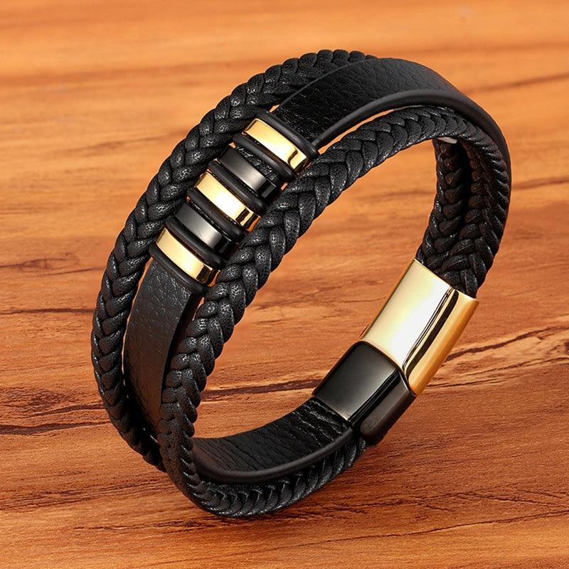 Niki | Men's Braided Leather Bracelet with Metal Accents