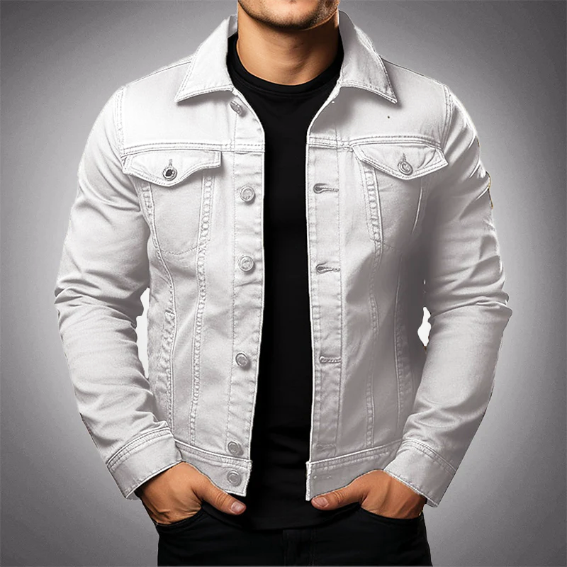 Men's Button-Up Denim Jacket with Collar