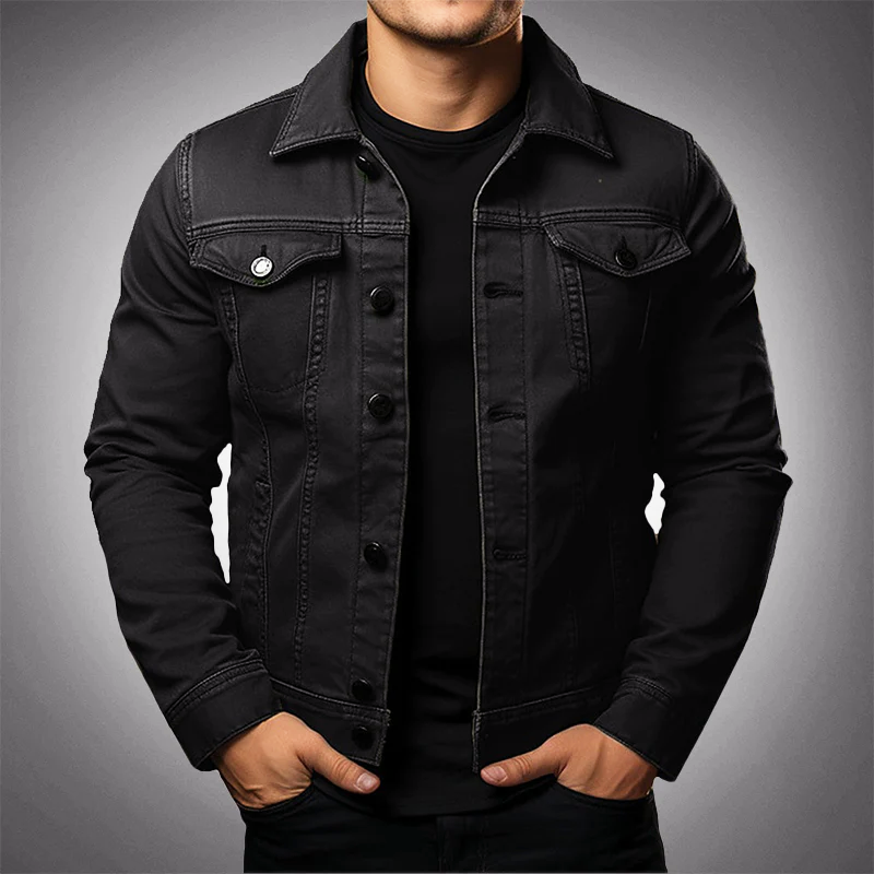 Men's Button-Up Denim Jacket with Collar