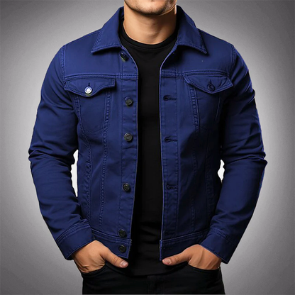 Men's Button-Up Denim Jacket with Collar