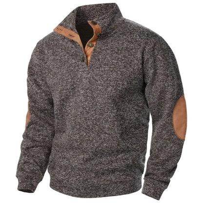 Men's Button Neck Sweatshirt with Suede Patch Details