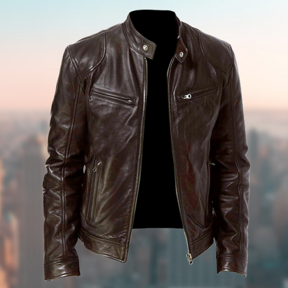 Men's Classic Cafe Racer Faux Leather Jacket