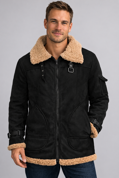 Men's Cozy Shearling Lined Aviator Jacket