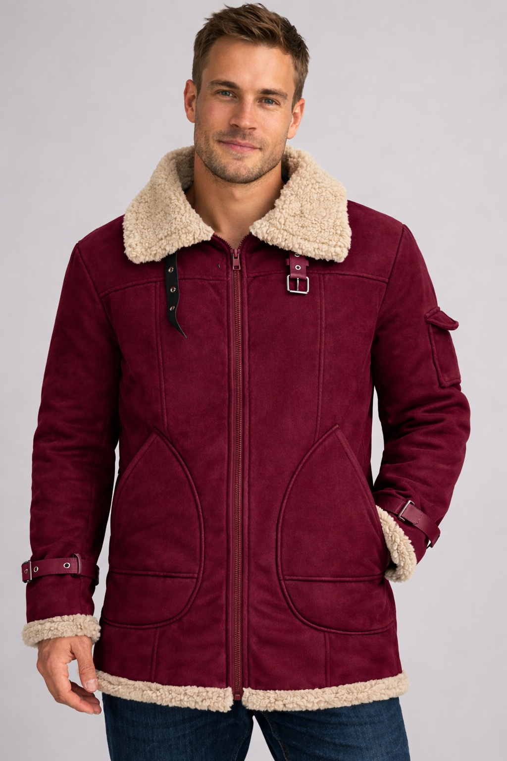 Men's Cozy Shearling Lined Aviator Jacket