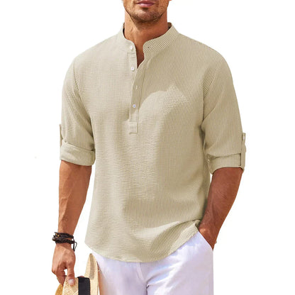 Comfortable Band Collar Waffle Shirt