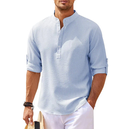 Comfortable Band Collar Waffle Shirt