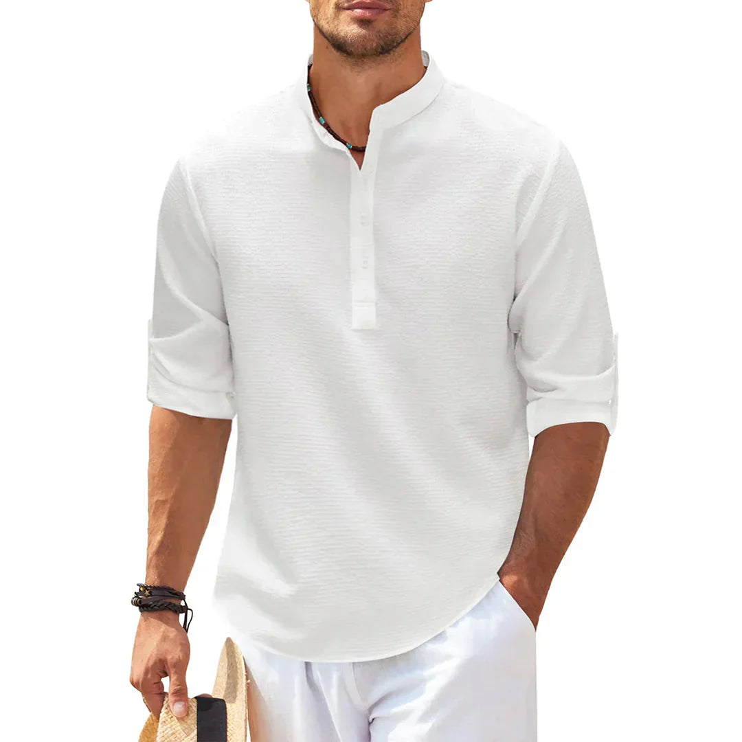 Comfortable Band Collar Waffle Shirt