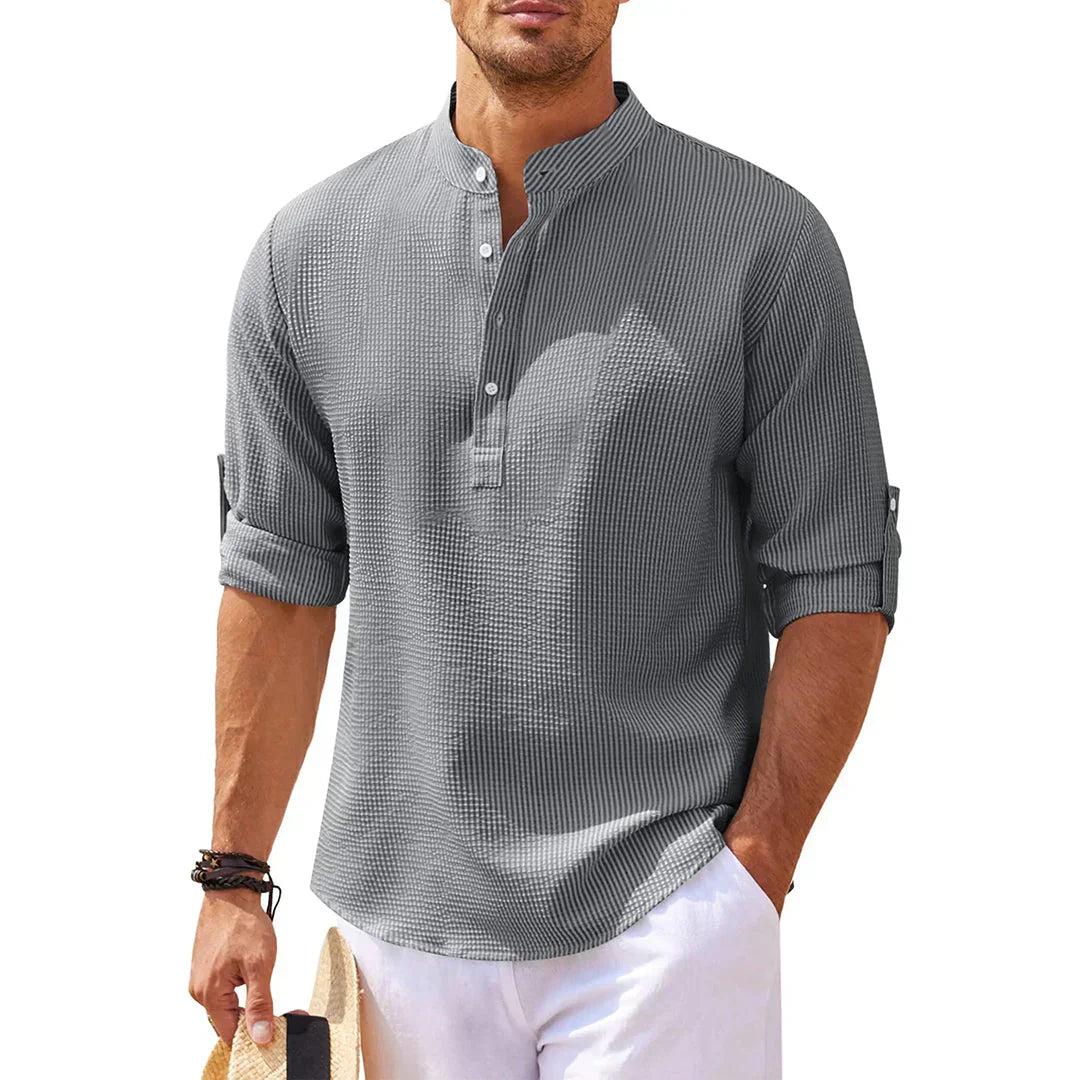 Comfortable Band Collar Waffle Shirt