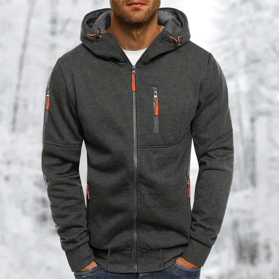 Zip-Front Hoodie with Textured Details and Zippered Pockets