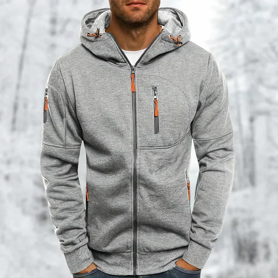 Zip-Front Hoodie with Textured Details and Zippered Pockets