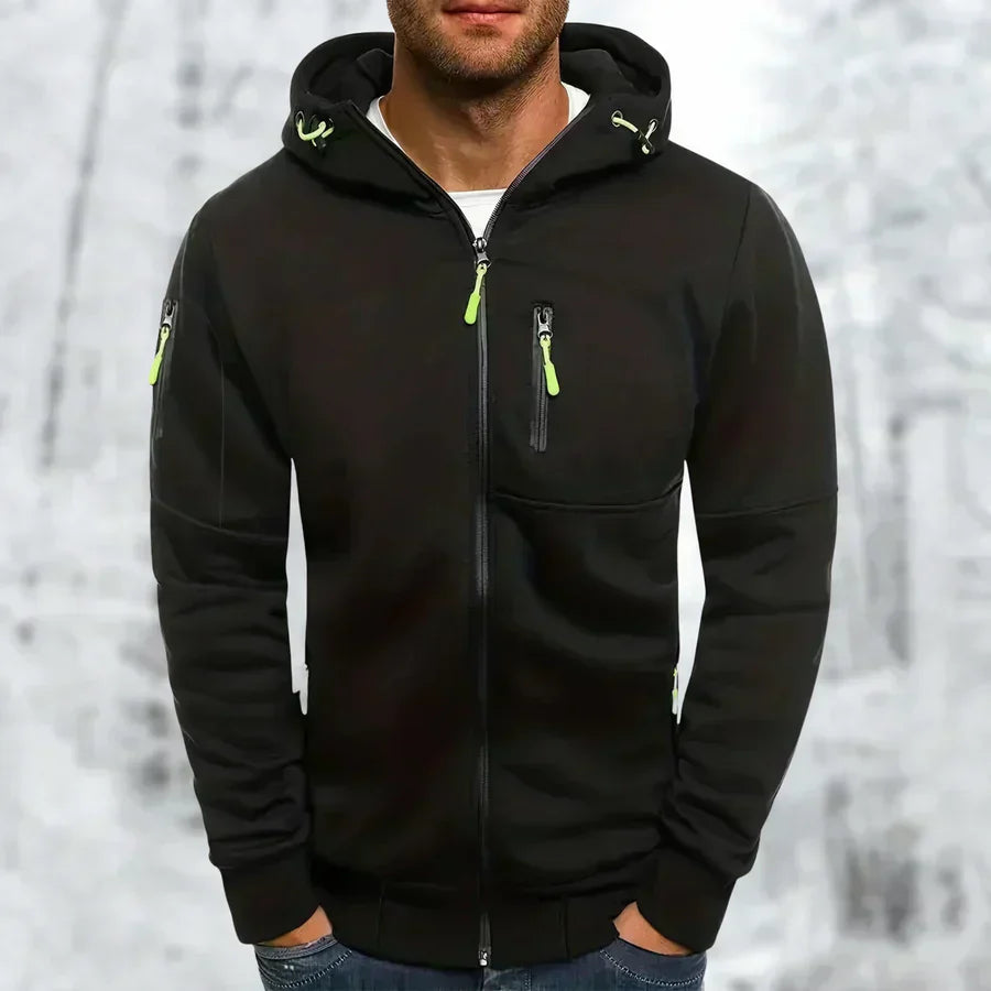 Zip-Front Hoodie with Textured Details and Zippered Pockets
