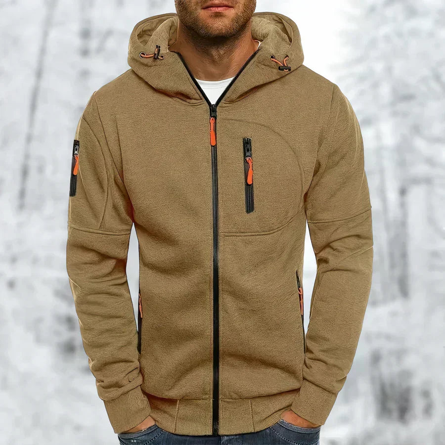 Zip-Front Hoodie with Textured Details and Zippered Pockets