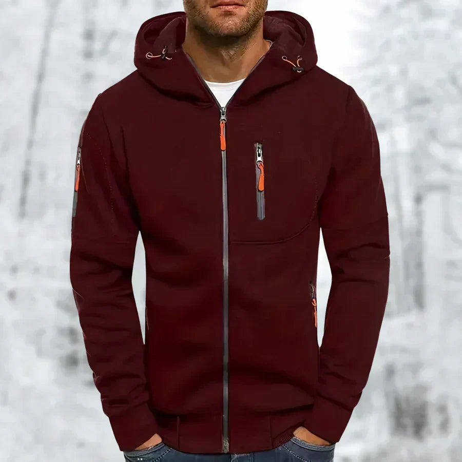 Zip-Front Hoodie with Textured Details and Zippered Pockets