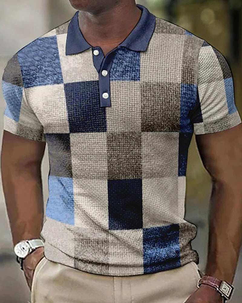 Comfortable Breathable Grid Polo Shirt