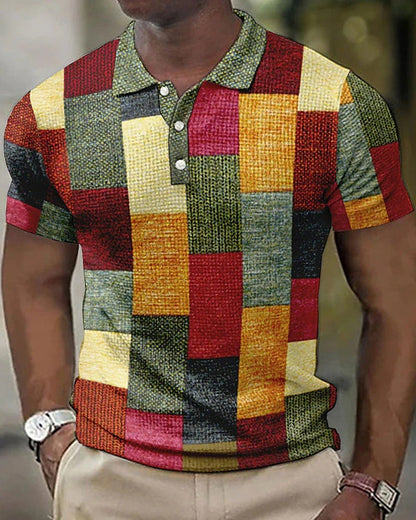 Comfortable Breathable Grid Polo Shirt