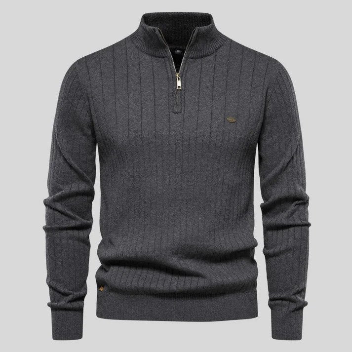 Refined Vertical Rib Half-Zip Pullover