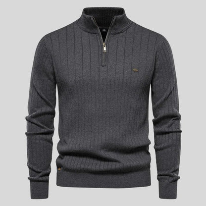 Refined Vertical Rib Half-Zip Pullover