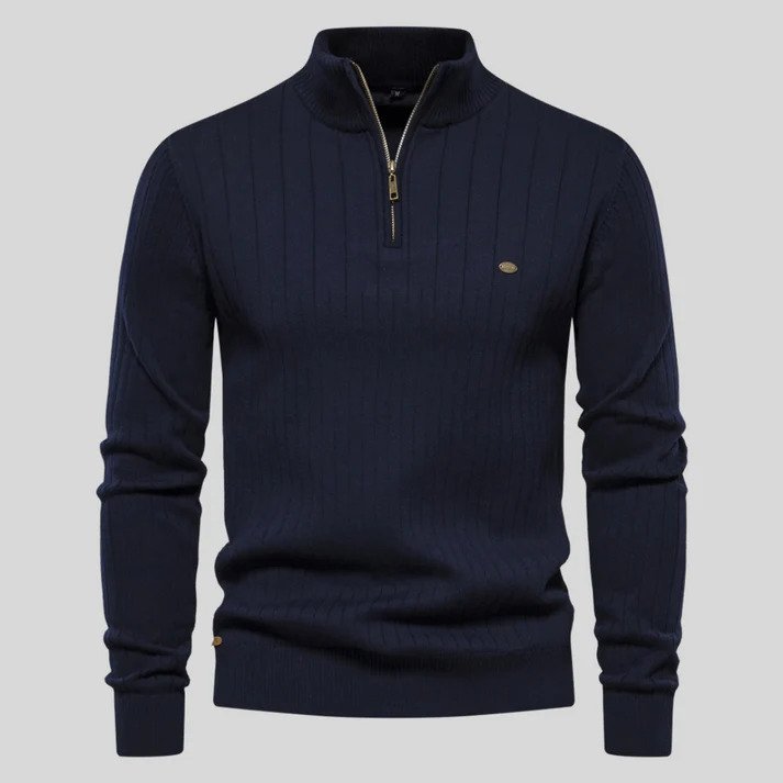 Refined Vertical Rib Half-Zip Pullover